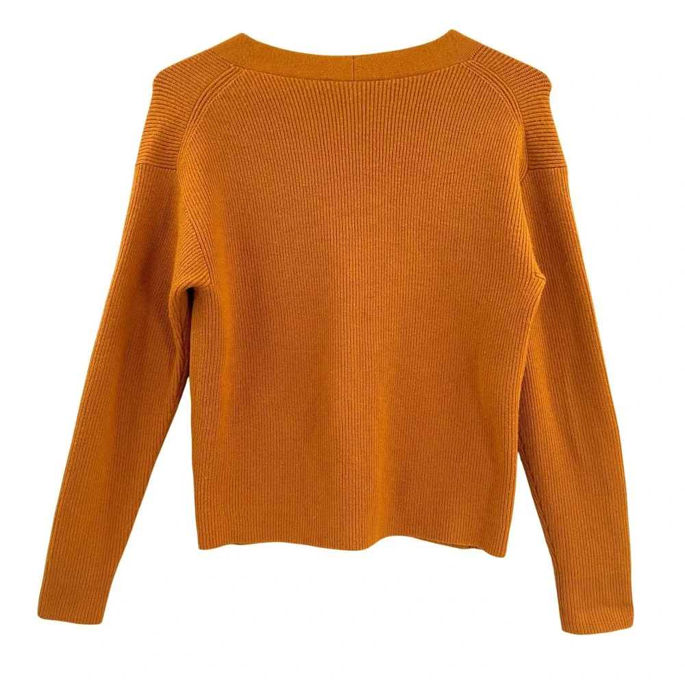 French Connection Tomasa‎ Womens Burnt Orange Ribbed Cardigan Y2K Twee XS - Picture 2 of 4